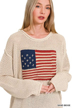 Zenana American Flag Crew Neck Sweater