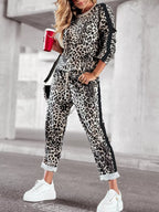 Stripe Leopard Print Top and Pants Set