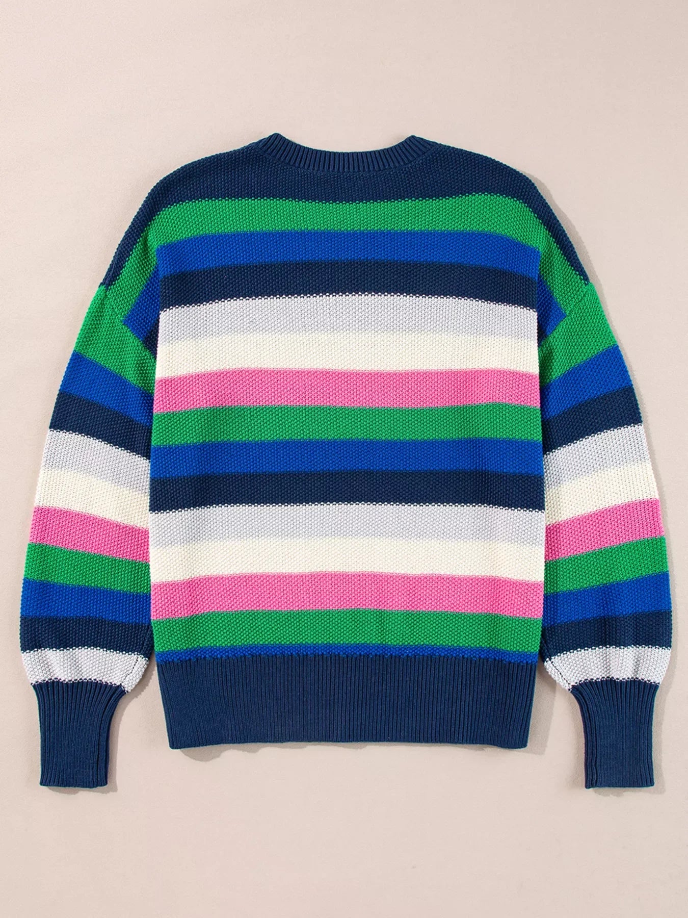 Rainbow Striped Crew Neck Drop Shoulder Sweater