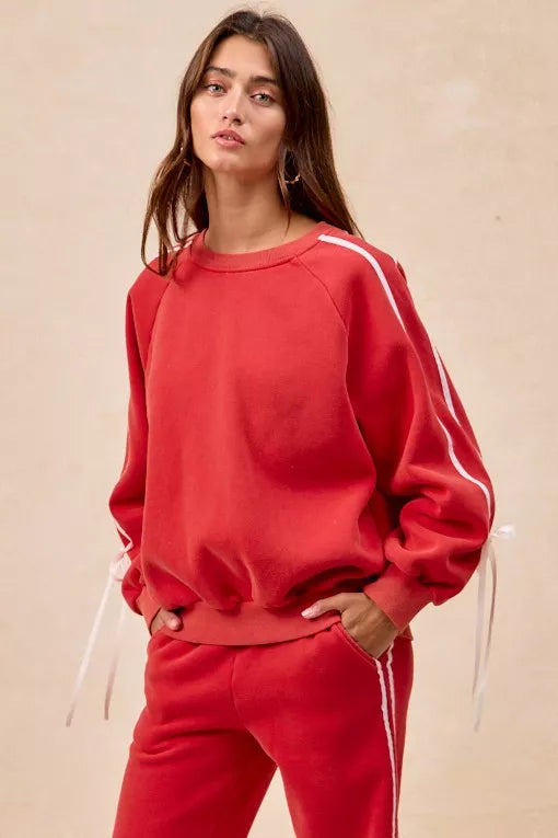 BiBi Side Lined Bow Details Fleece Sweatshirt