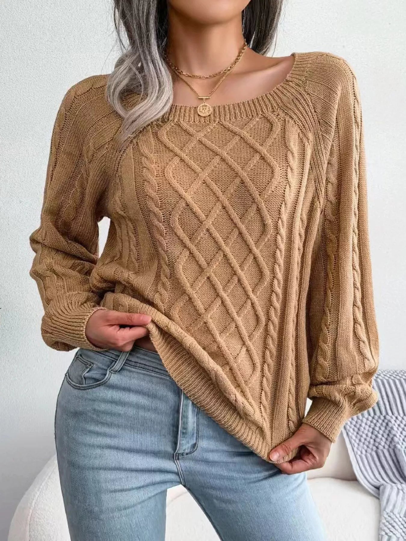 Cable Knit Round Neck Sweater