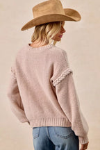 BiBi Cable Knit Sweater with Shoulder Braid Detail