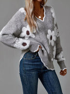 Floral V-Neck Long Sleeve Sweater
