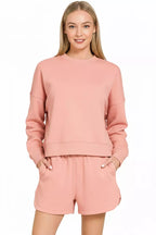 Zenana Fleece Long Sleeve Sweatshirts and Shorts Set