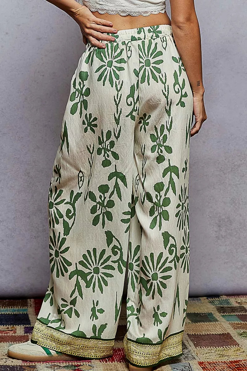 POL Floral Printed Woven Wide Leg Drawstring Pants