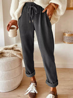 Casual Corduroy Drawstring Waist Pants
