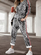 Stripe Leopard Print Top and Pants Set