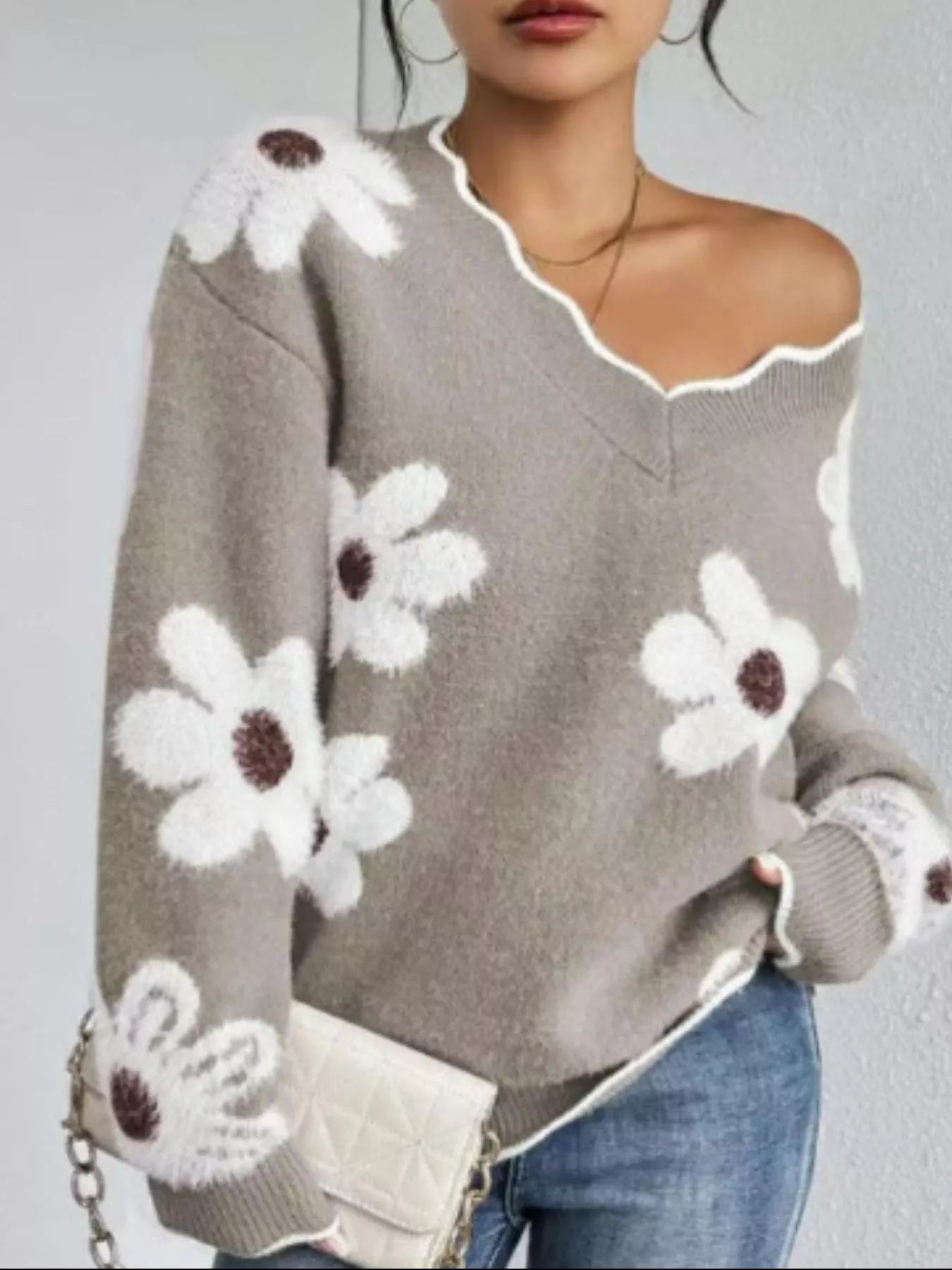 Floral V-Neck Long Sleeve Sweater