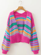Stripe Colorful Puff Sleeve Drop Shoulder Loose Cardigan