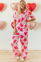 Heart Valentines Short Sleeve Pants Pajamas Set