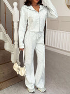 Zip-Up Hoodie and Wide Leg Pants Set