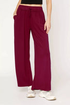 Umgee Elastic Drawstring Waistband Wide Leg Pants