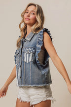 BiBi American Flag Washed Denim Jacket