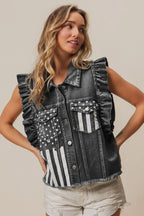 BiBi American Flag Washed Denim Jacket
