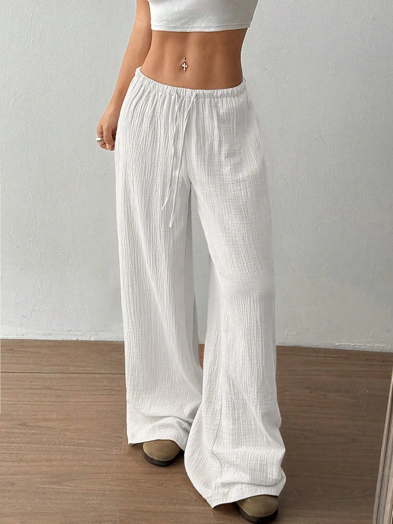 Drawstring Wide-Leg Casual Pants
