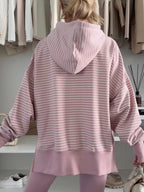 Stripe Thumbhole Side Slits Drop Shoulder Loose Fit Hoodie