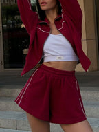 Zip Up Long Sleeve Top and Shorts Set