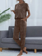 Round Neck Short Sleeve Top and Pants Lounge Set
