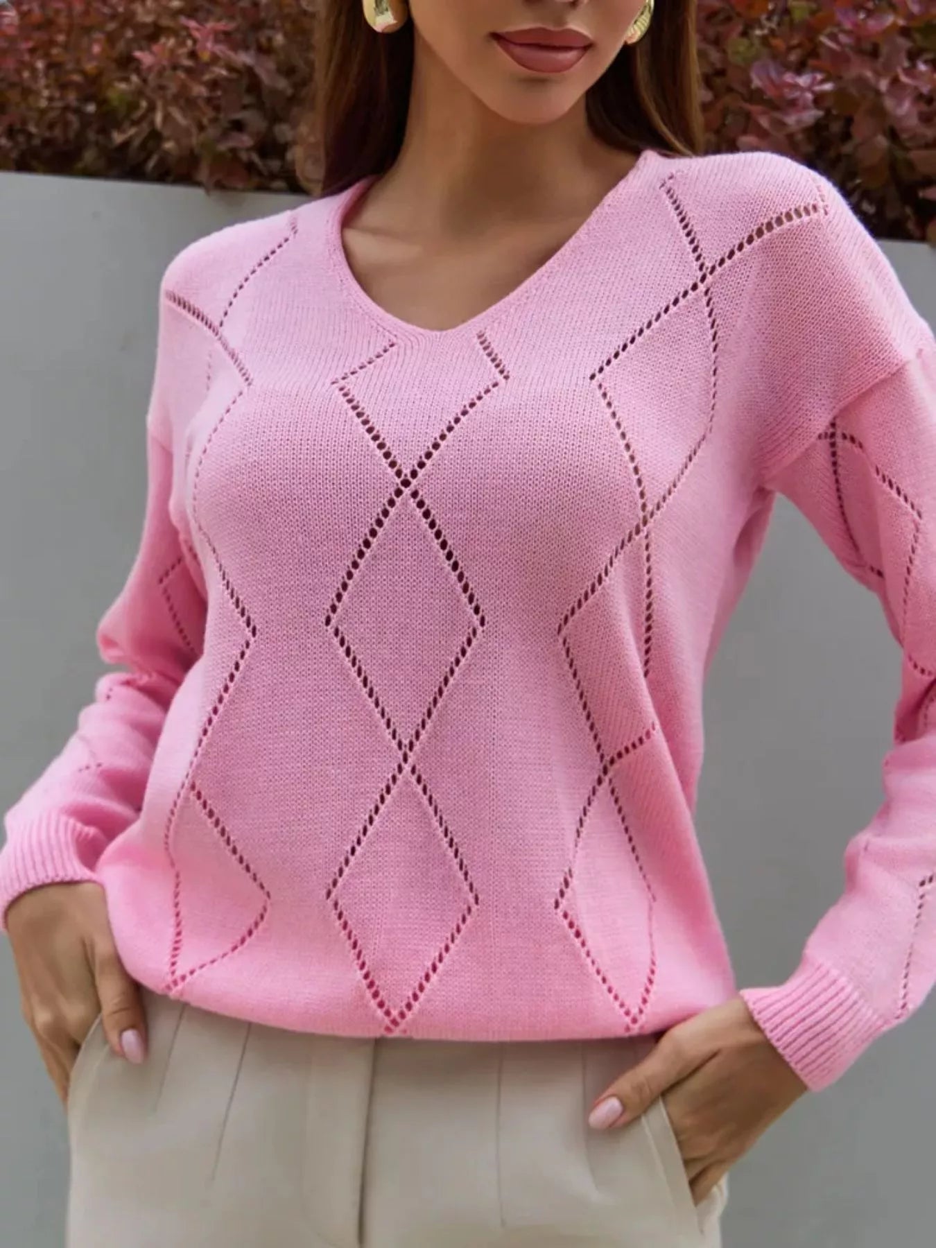 Openwork V-Neck Sweater