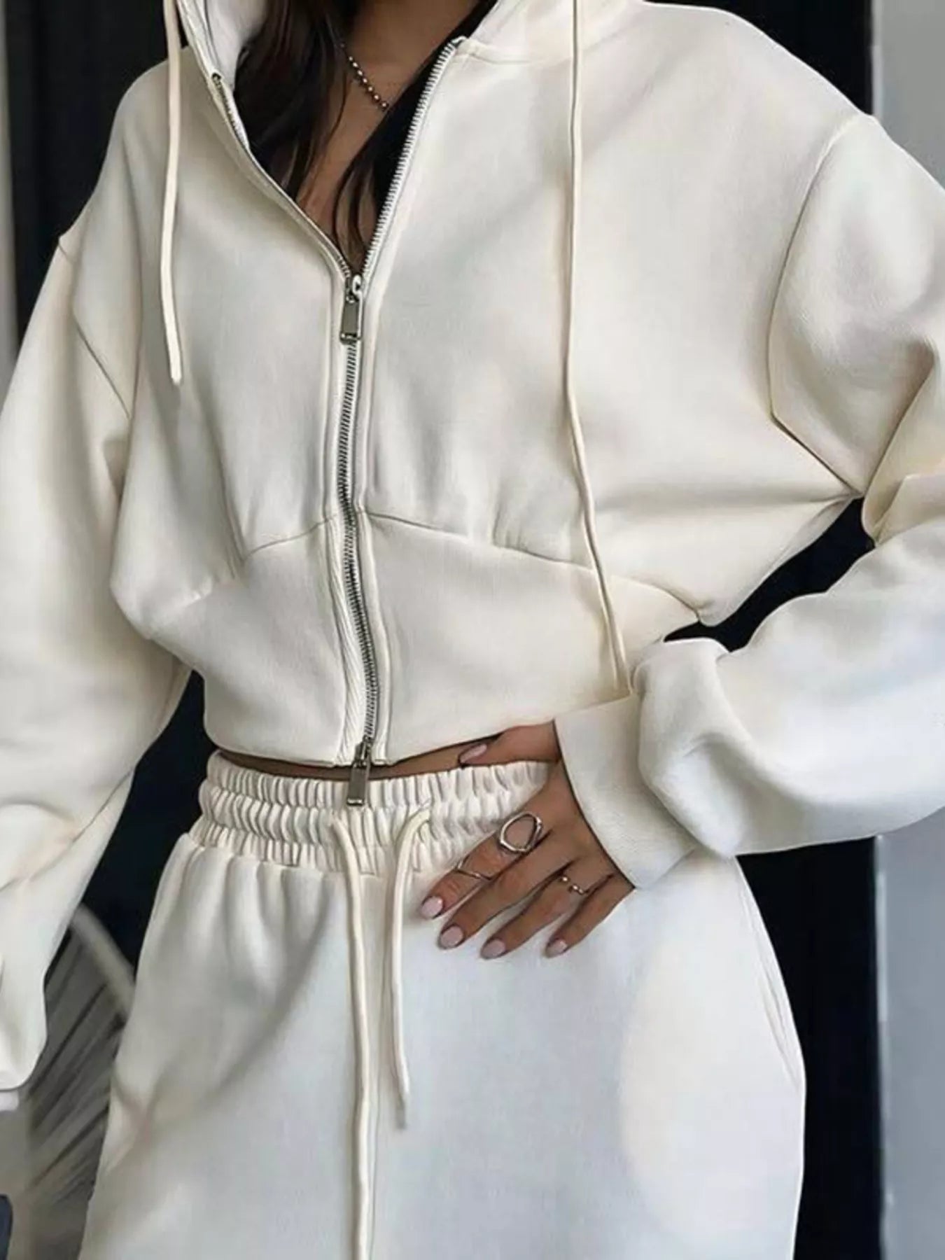 Casual Cropped Hoodie and Wide Leg Pants Set