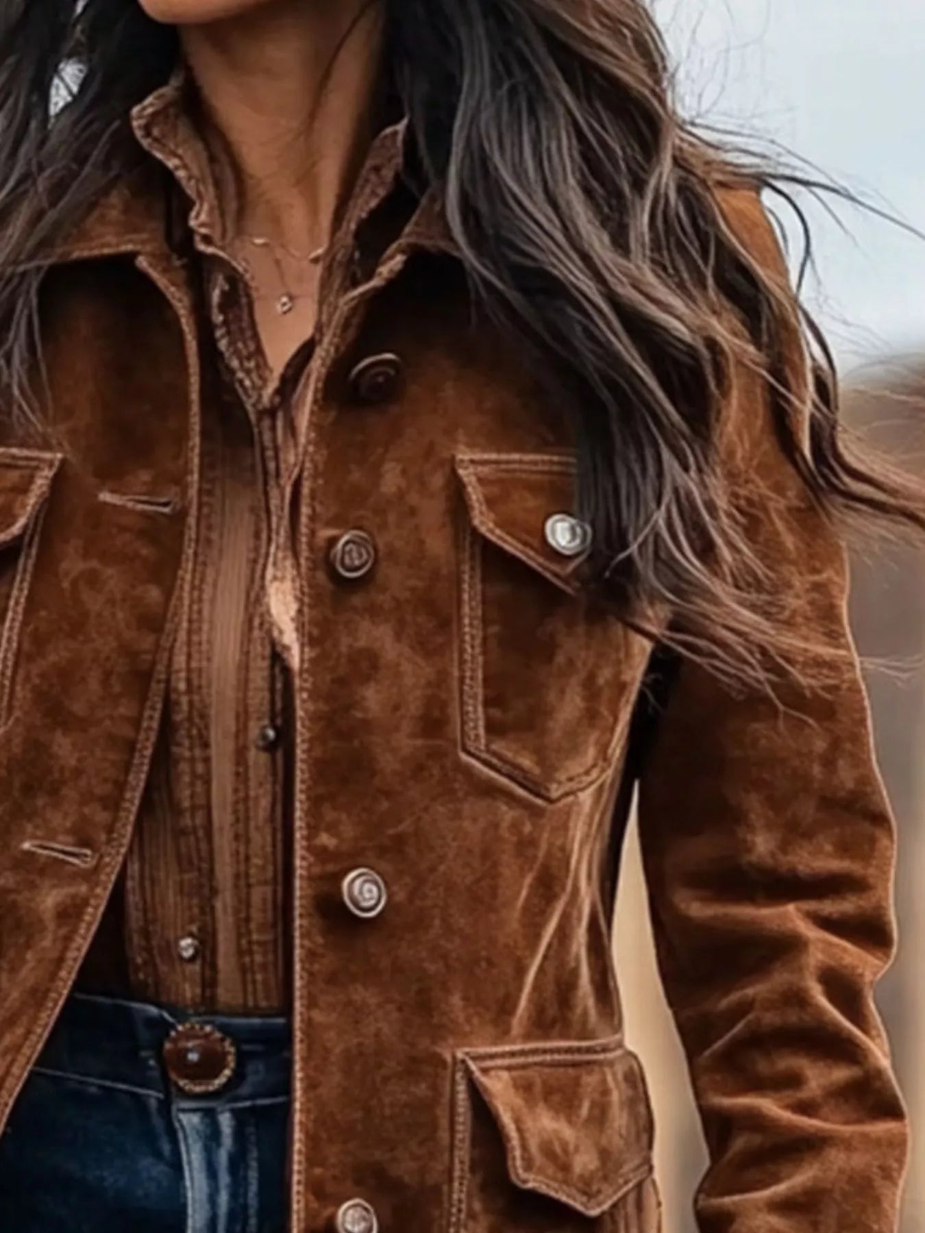 Full Size Button-Down Long Sleeve Jacket Plus Size