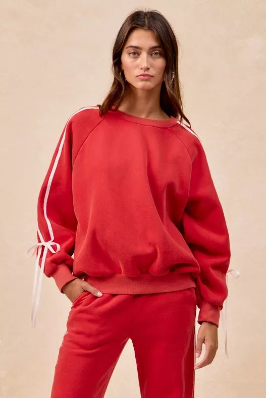 BiBi Side Lined Bow Details Fleece Sweatshirt