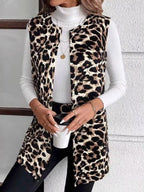 Sleeveless Leopard Print Vest Coat