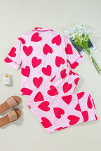 Heart Valentines Short Sleeve Pants Pajamas Set