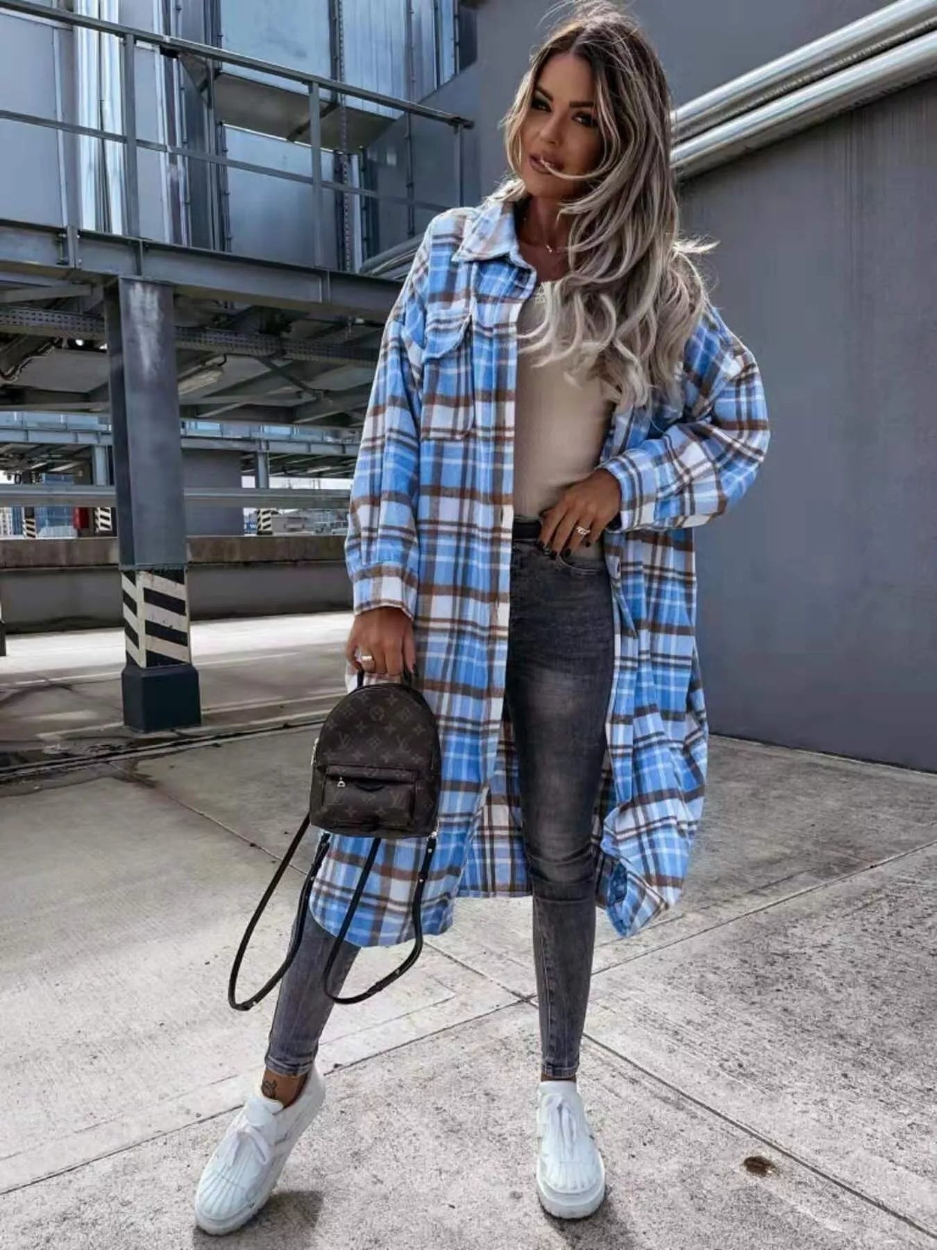 Plaid Button Up Longline Shacket