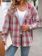 Hooded Plaid Button-Up Shirt