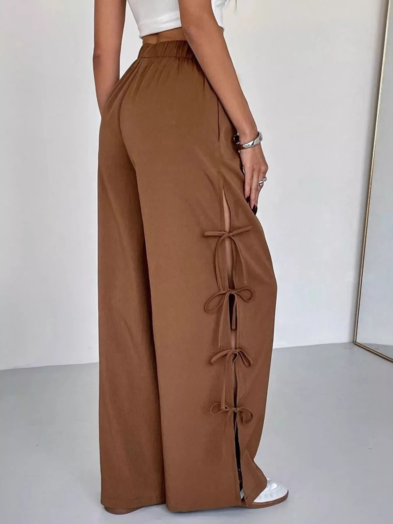 Side Tie Wide Leg Pants