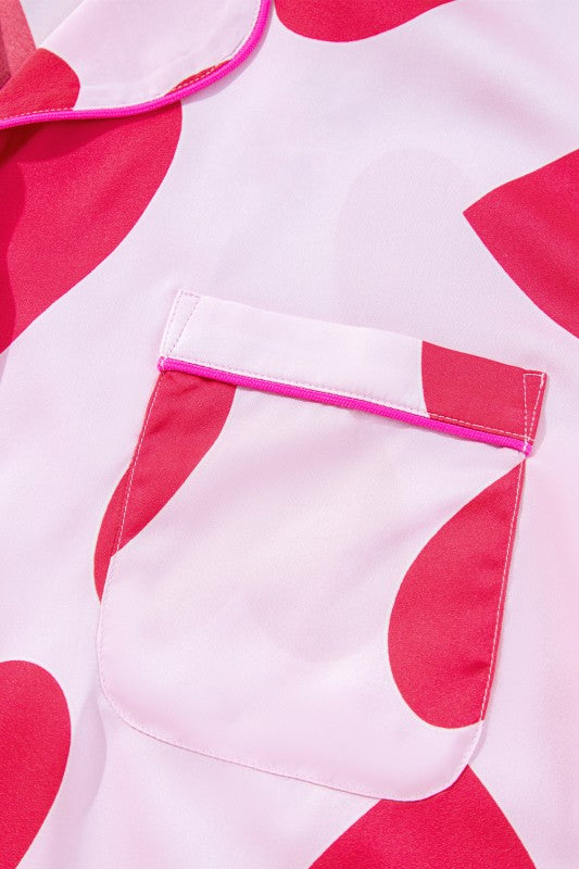 Heart Valentines Short Sleeve Pants Pajamas Set