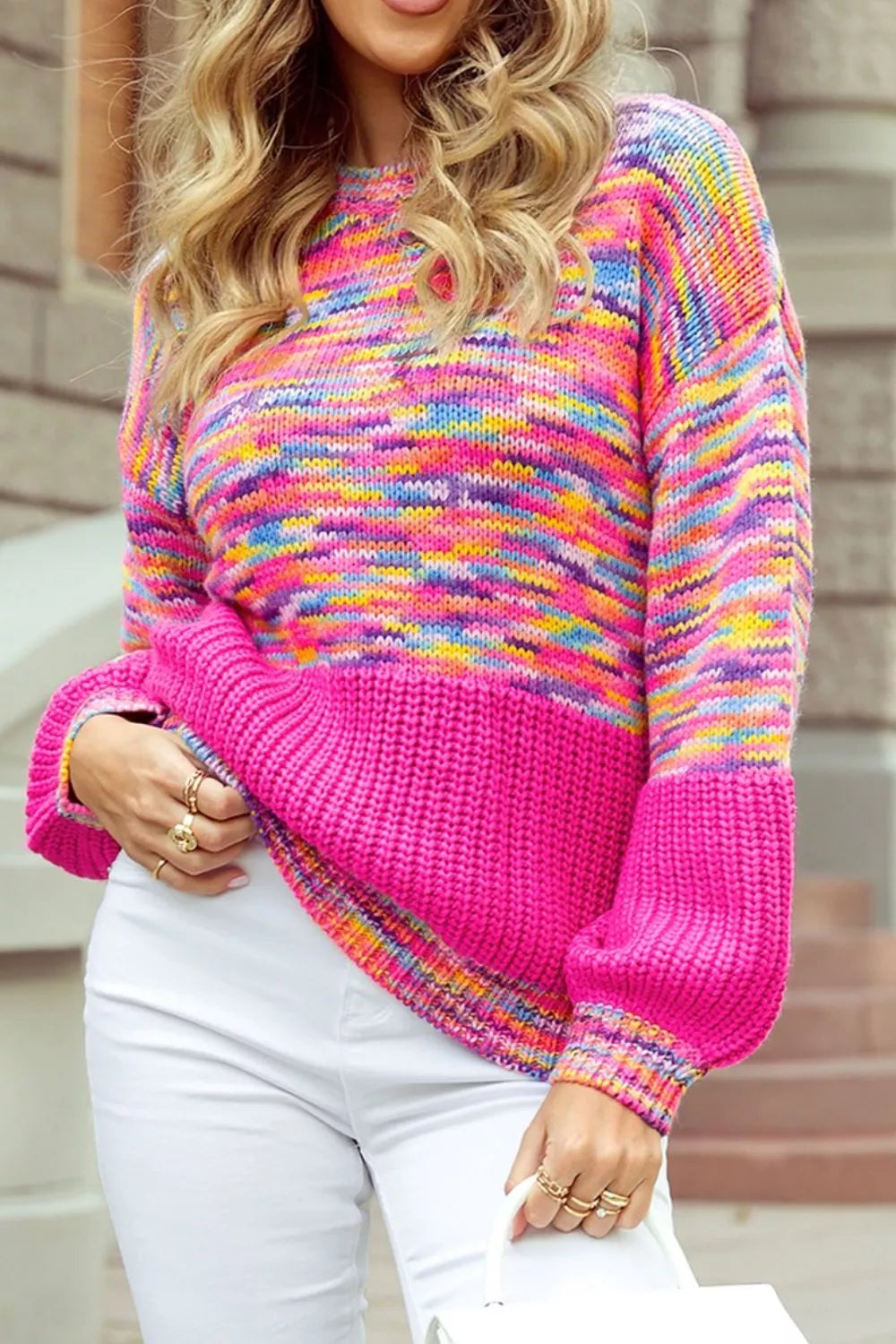 Colorful Knit Crew Neck Sweater