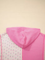 Mixed Texture Waffle Floral Patchwork Hooded Oversize Pullover