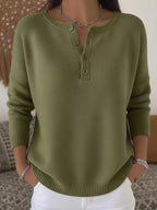 Full Size Half Button Long Sleeve Knit Top Plus Size
