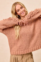 BiBi Chunky Knit Sweater with Flower Detail Sleeves