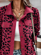 Full Size Leopard Print Button-Down Jacket Plus Size