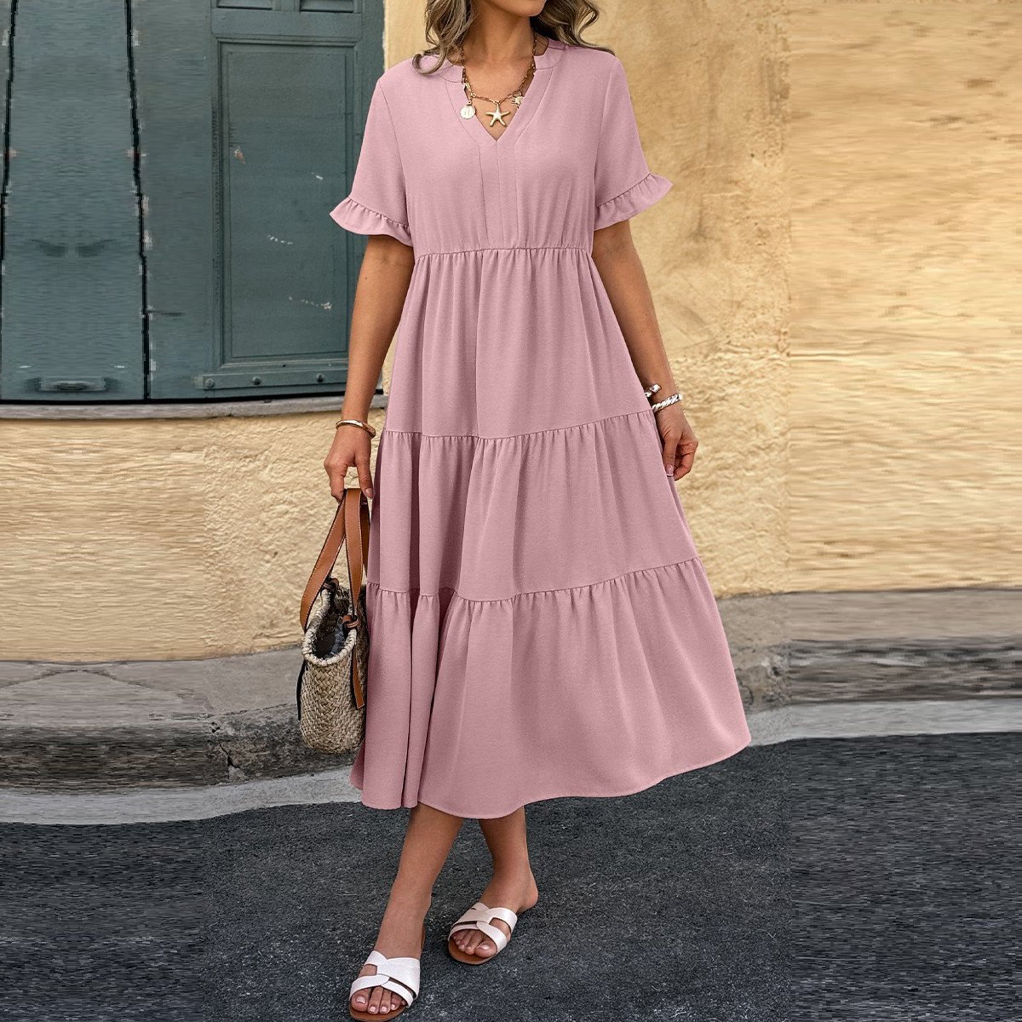 Love Kuza Sunset Stroll Tiered Midi Dress