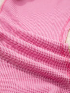 Mixed Texture Waffle Floral Patchwork Hooded Oversize Pullover