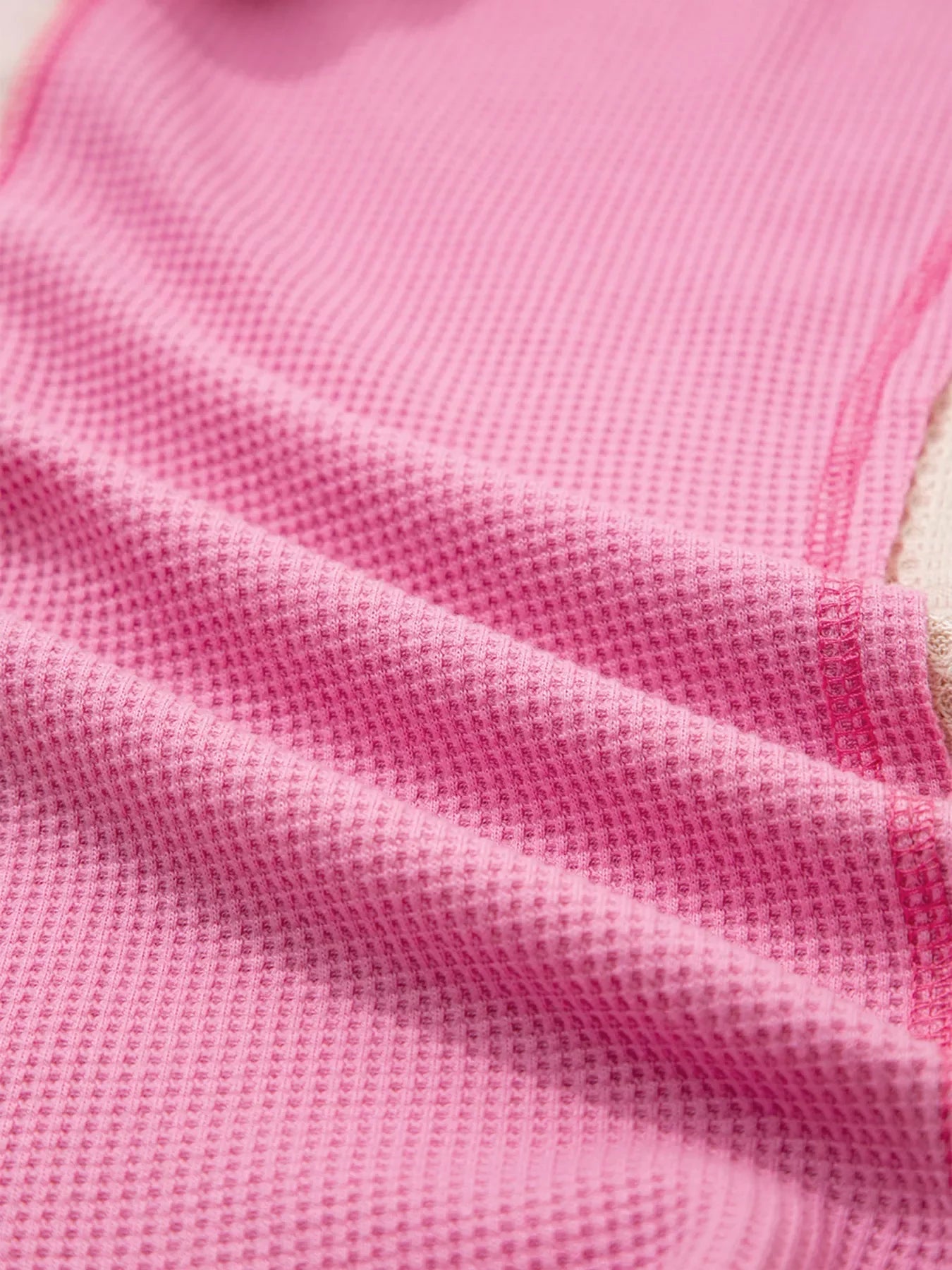 Mixed Texture Waffle Floral Patchwork Hooded Oversize Pullover