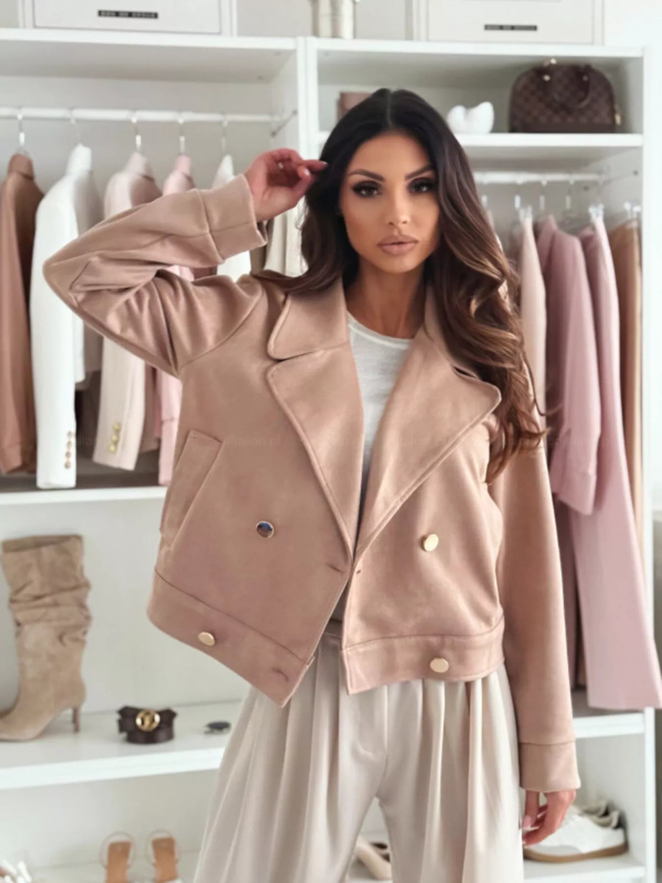 Double-Breasted Lapel Collar Jacket