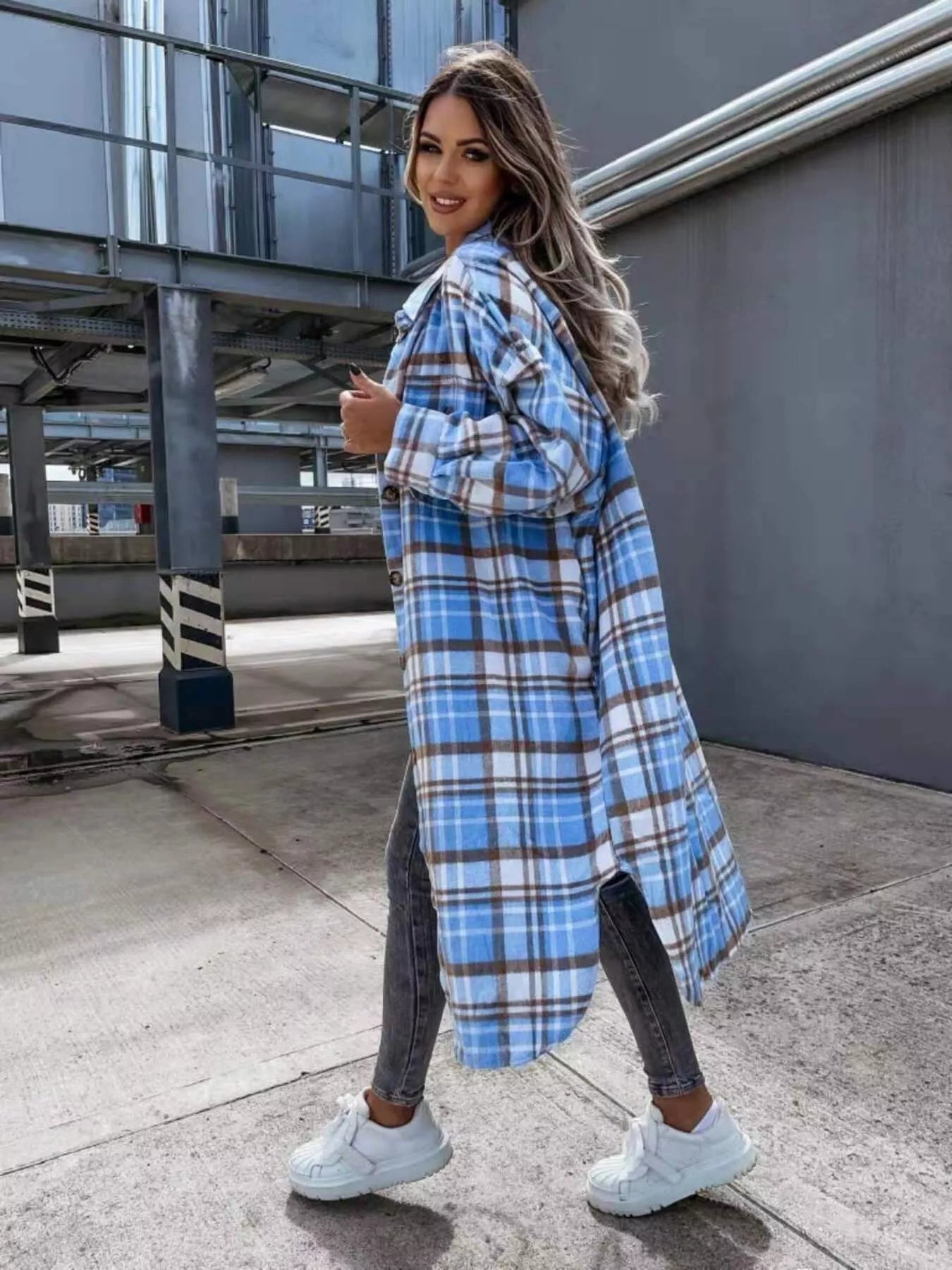 Plaid Button Up Longline Shacket