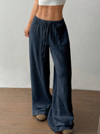 Wide Leg Drawstring Casual Pants