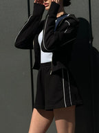 Zip Up Long Sleeve Top and Shorts Set