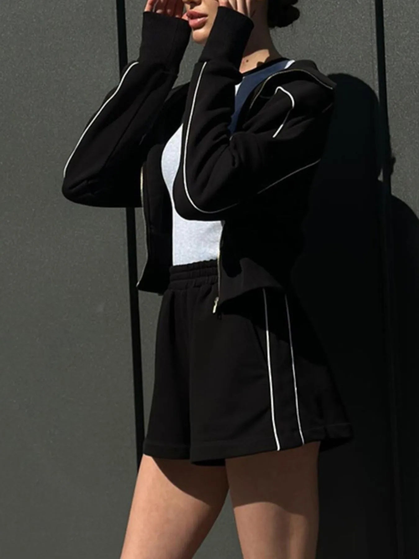 Zip Up Long Sleeve Top and Shorts Set