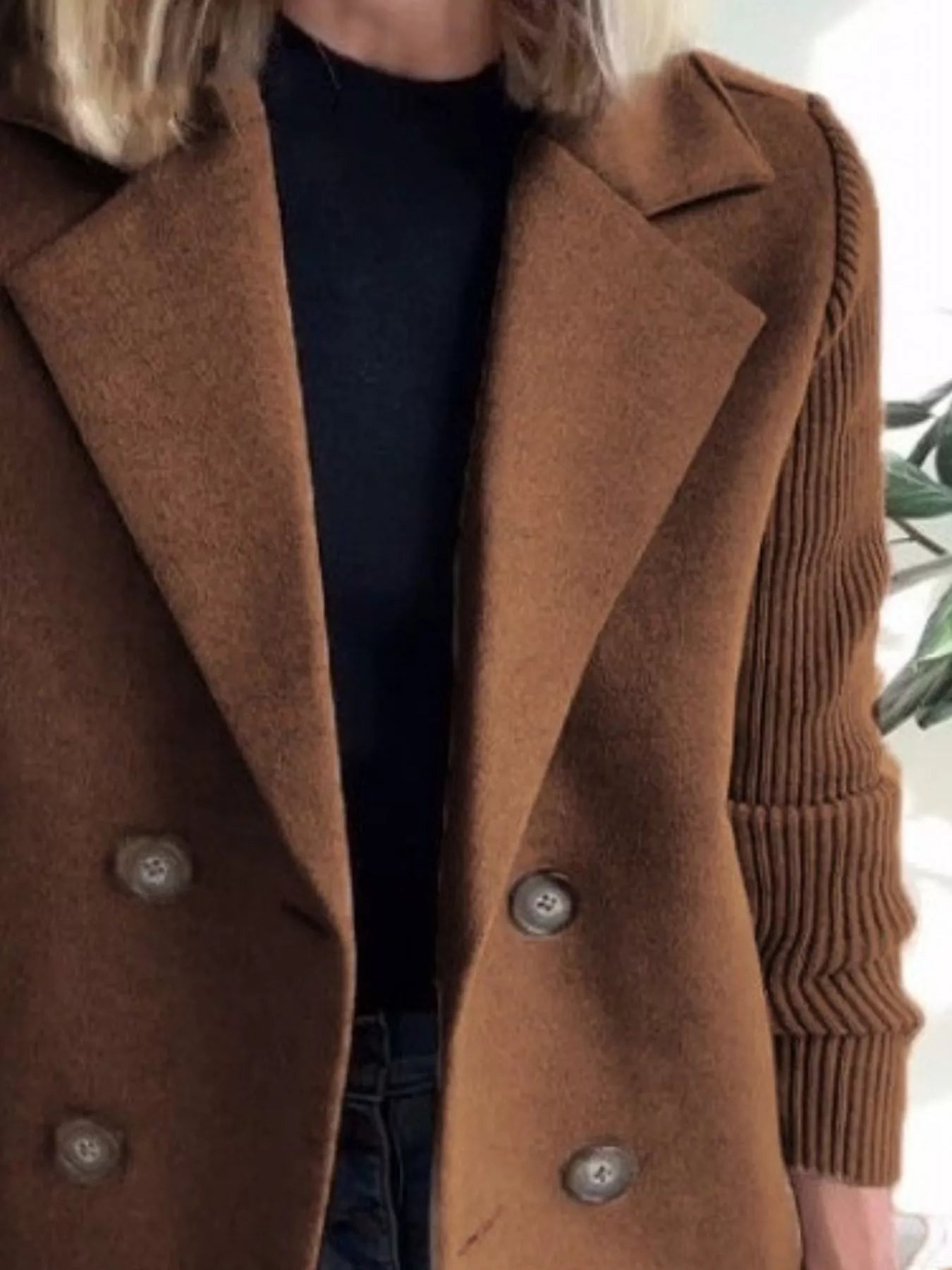 Full Size Knit Sleeve Double-Breasted Outerwear Plus Size