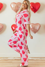 Heart Valentines Short Sleeve Pants Pajamas Set