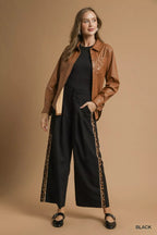 Umgee Front Pleated Wide-Leg Pants with Contrast Trim