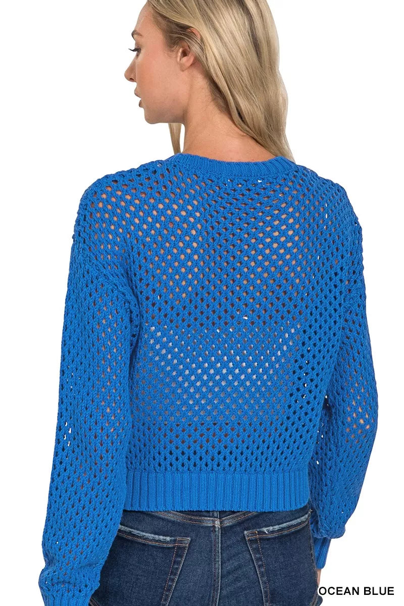 Zenana Button Down Lightweight Crochet Cardigan Sweater