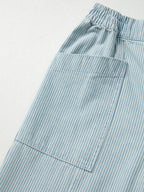 Stripe Mid Rise Drawstring Waist Jeans